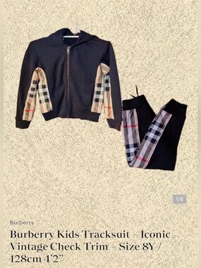 Burberry Kids Tracksuit – Iconic Vintage Check Trim – Size 8Y / 128cm 4’2”